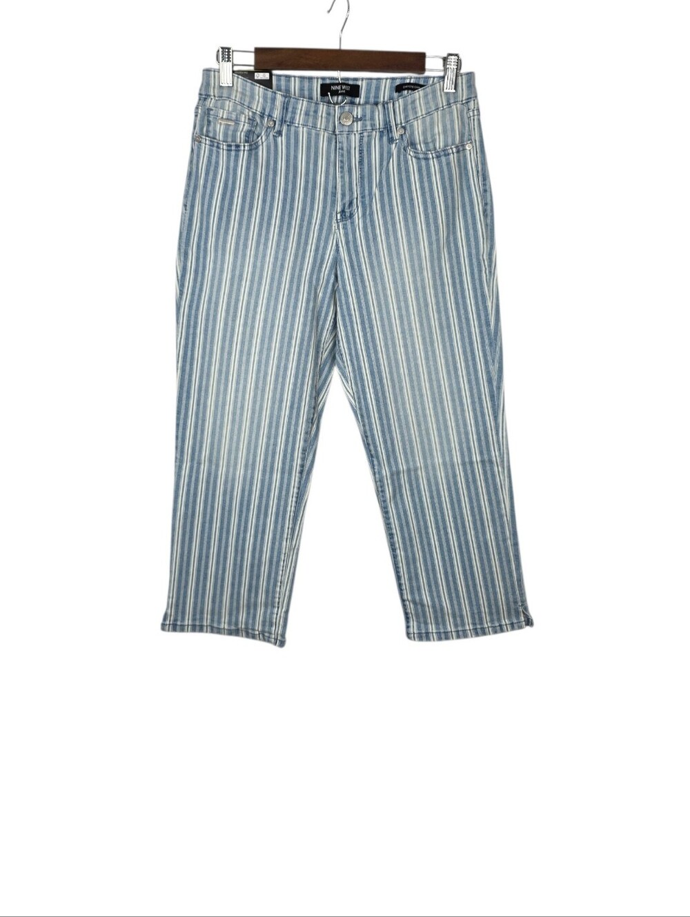 Nine West Chrystie Sail Away Capri Striped Denim Sailor Chic Preppy Summer New 8